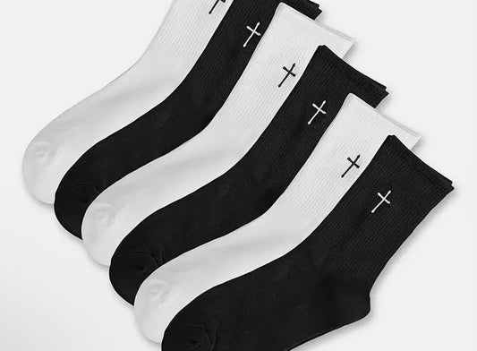 Black and white socks with cross